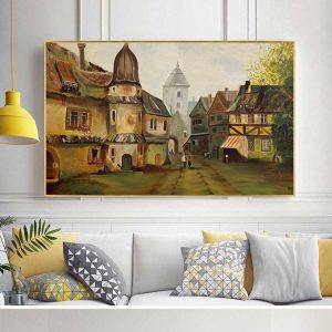 نقاشی رنگ روغن روستا از مریم منصوری نقاش